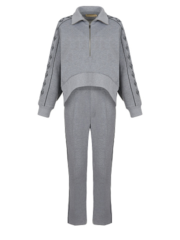 Grey Lily Embroidered Jersey Suit, 1