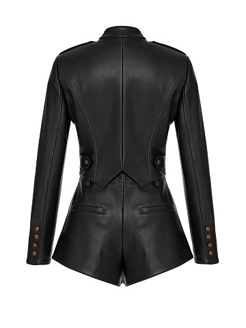Black Leather Jacket & Shorts Set, 2