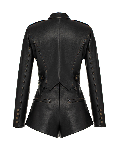 Black Leather Jacket & Shorts Set, 2