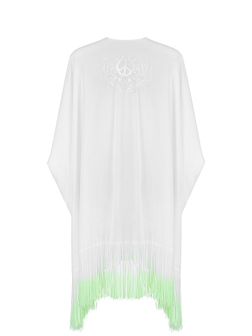 White & Neon Green Fringed Chiffon Tunic, 2