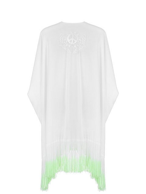 White & Neon Green Fringed Chiffon Tunic, 2