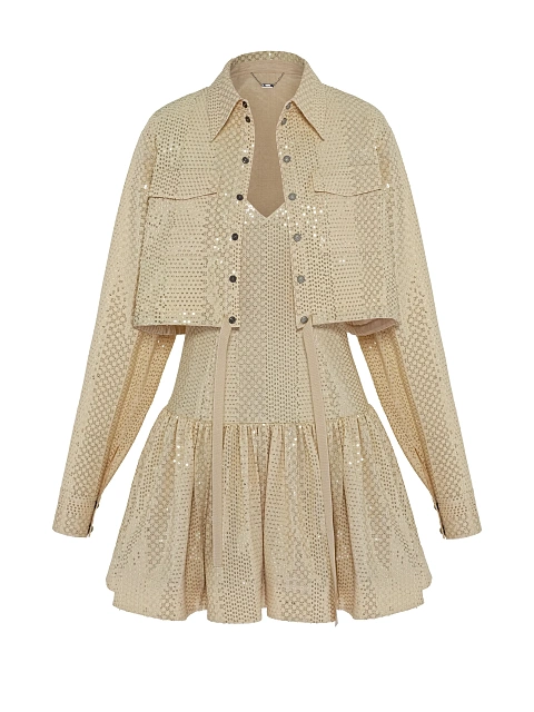 Golden Sequin Shirt & Mini Dress Set, 1