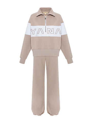Beige & White Embroidered Tracksuit, 2