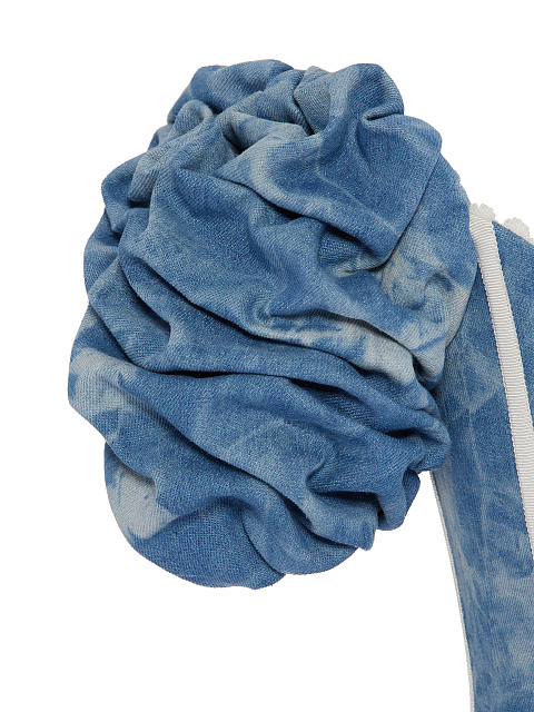 Blue Lace Trim Denim Mini Dress With Puffs, 3