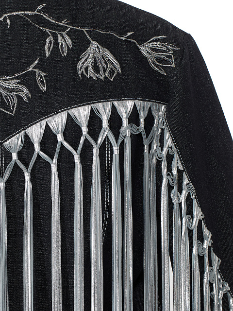 Black Embroidered Fringed Denim Jacket, 3 Black Embroidered Fringed Denim Jacket, 3