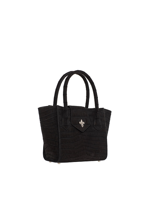 Black crocodile leather bag with silver, 2