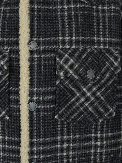 Black Checkered Wool & Beige Shearling Jacket, 3