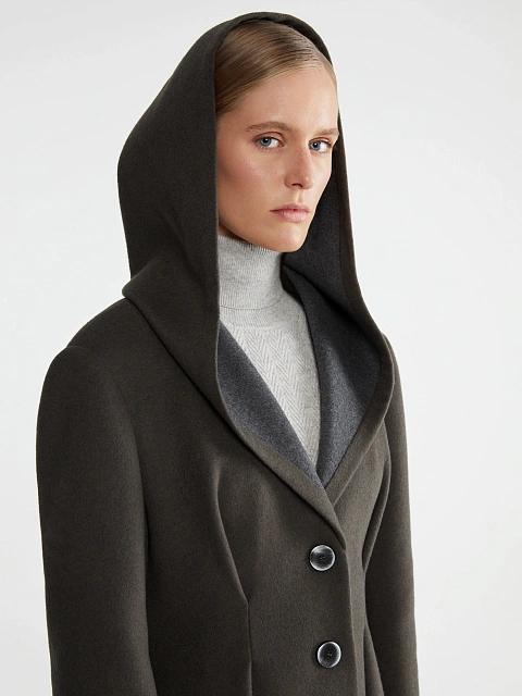 Gray Single Breasted Coat With Hood, 8