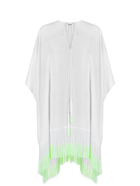 White & Neon Green Fringed Chiffon Tunic, 1