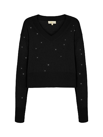 Black Rhinestone Cashmere Pullover, 1