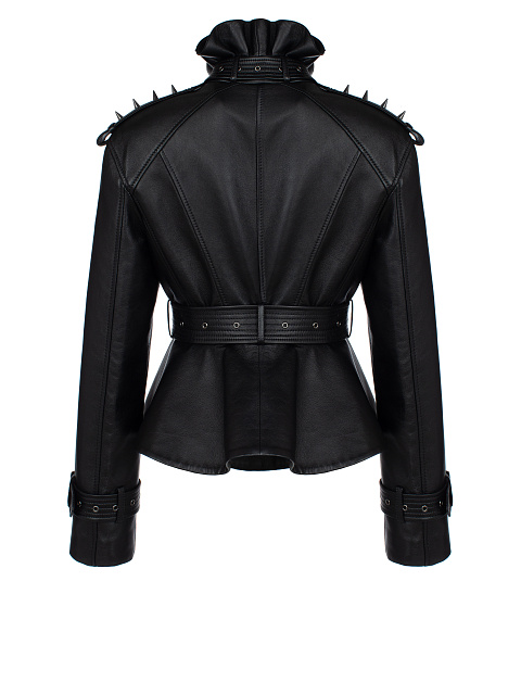 Spiked Black Leather Biker Jacket, 3