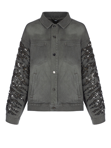 Embroidered Grey Denim Jacket, 1