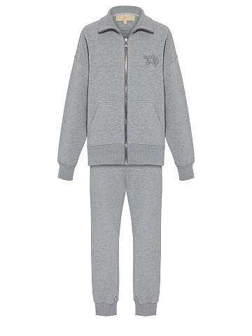 Men's Grey Embroidered Jersey Suit, 1