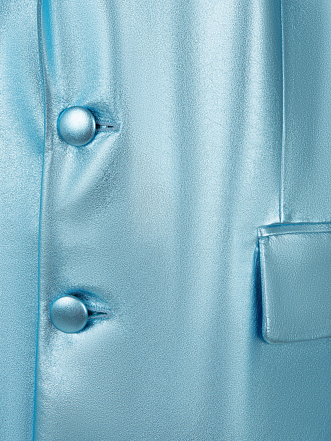 Metallic Blue Leather Blazer & Skirt Set, 5