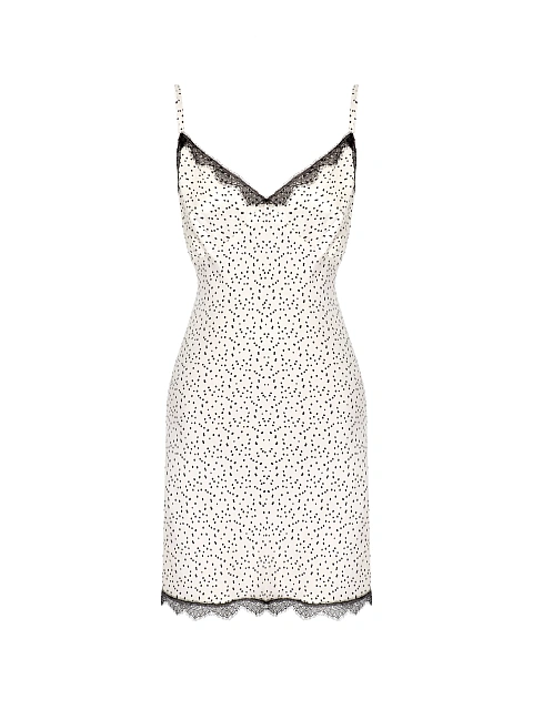 White & Black Lace Trim Polka Dot Mini Dress, 1