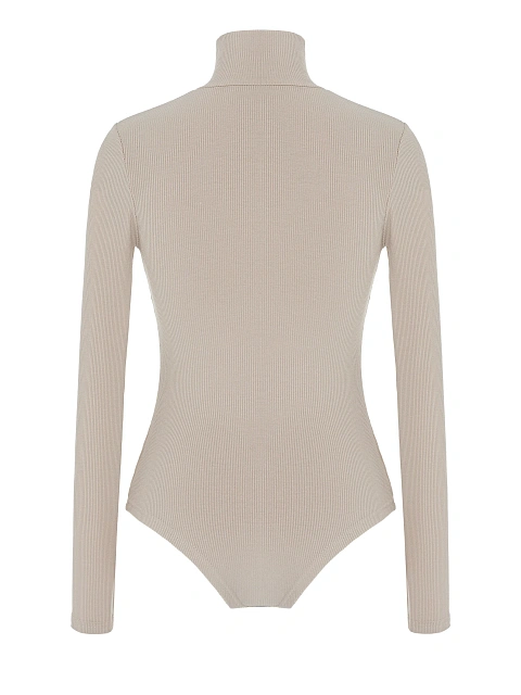 Beige Cotton Turtleneck Bodysuit, 2