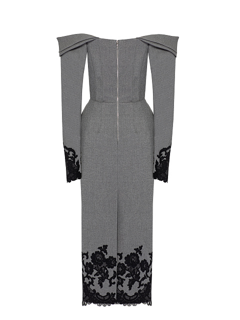 Grey & Black Lace Trim Midi Dress, 2