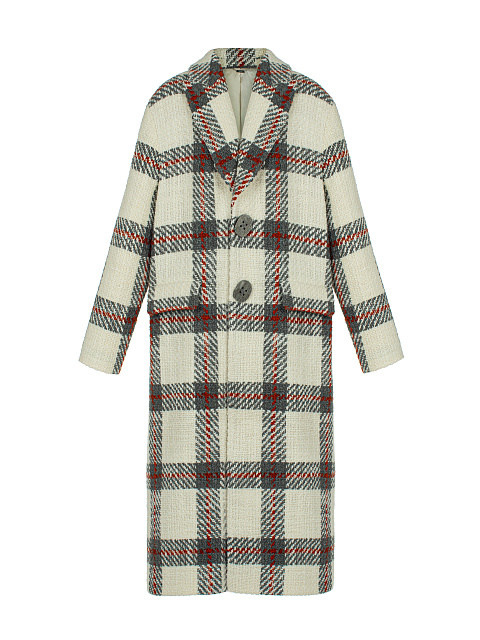 White Oversized Check Wool Coat, 1