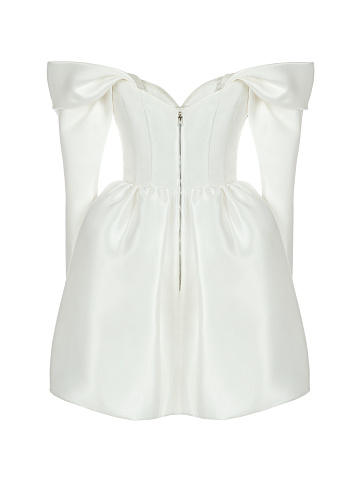 White Silk Taffeta Mini Dress, 2