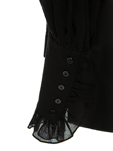 Black Cotton Embroidered Ruffled Shirt, 4