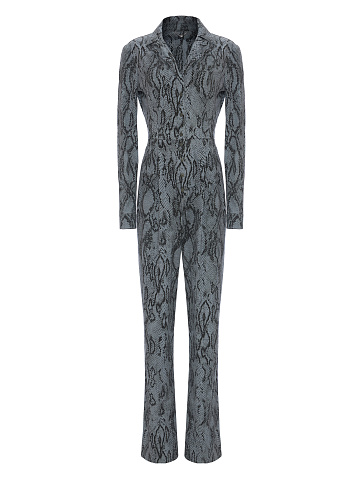 Snake Printed  Grey Cotton Jumpsuit, 1