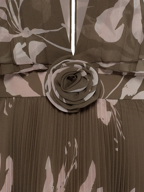 Brown Floral Print Chiffon Maxi Dress, 3