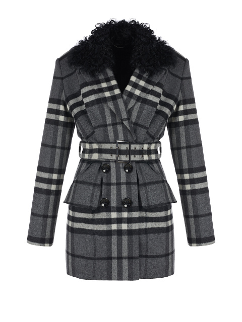 Grey Checkered Wool Coat, 1