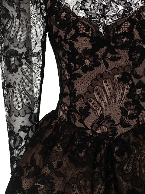 Black Lace Peplum Midi Dress, 4