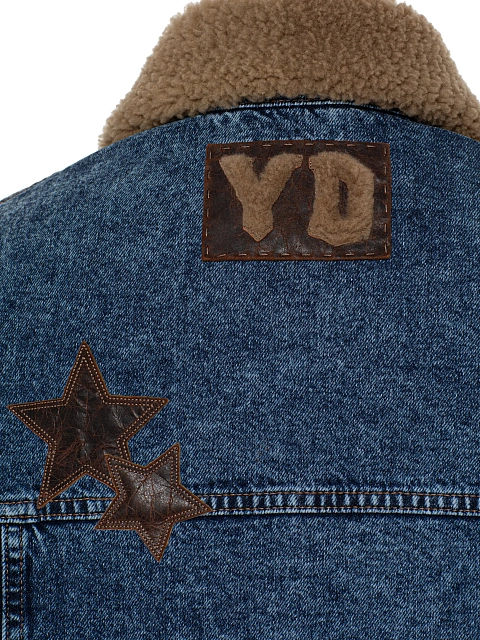 Blue Denim & Shearling Jacket With Leather Trim, 5
