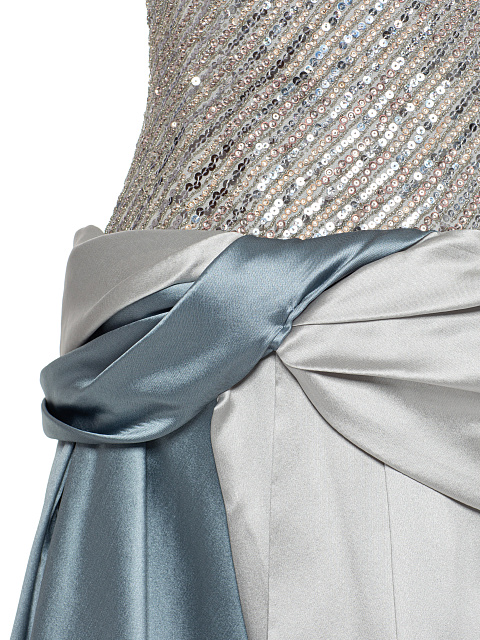 Grey & Light Blue Sequin Taffeta Maxi Dress, 3