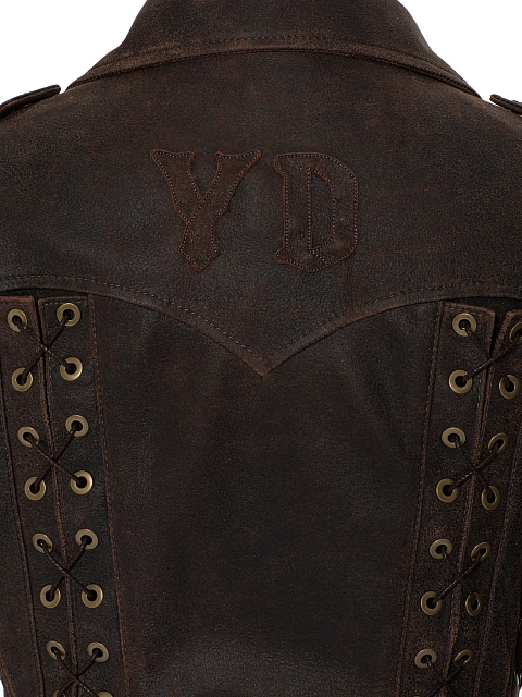 Brown Lace Up Leather Jacket, 6