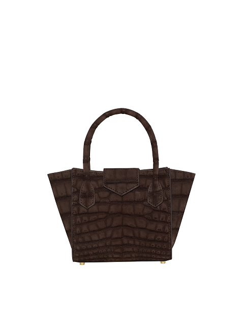 Brown Crocodile Leather Bag With Silver, 5