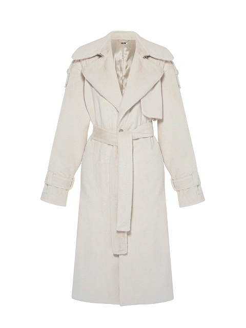 Beige Faux Fur Trench Coat, 1