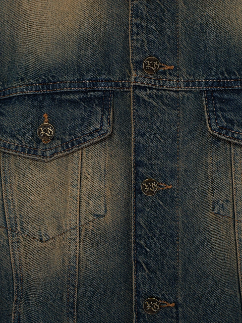 Blue & Beige Beaded Denim Jacket, 3