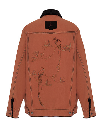 Orange denim jacket with astrakhan fur lining, 2