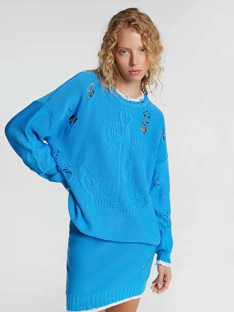 Bright Blue Jersey Sweater & Mini Skirt Set, 7