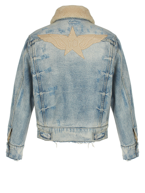 Light Blue Distressed Denim & Shearling Jacket, 2