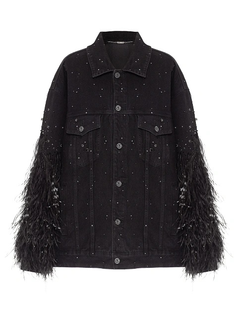 Black Feathers & Rhinestones Denim Jacket, 1