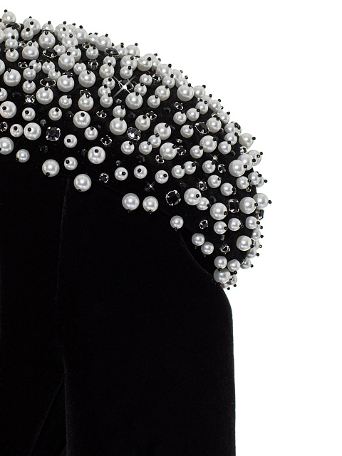 Black Pearls & Rhinestones Velvet Mini Dress, 3