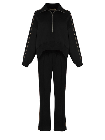 Black Lily Embroidered Jersey Suit, 1