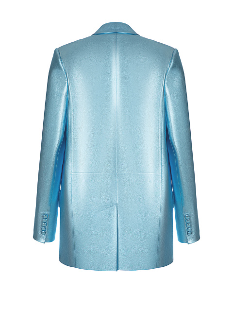 Metallic Blue Leather Blazer & Skirt Set, 3