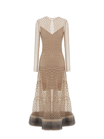 Beige mesh dress with mink fur, 1