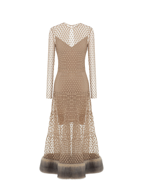 Beige mesh dress with mink fur, 1