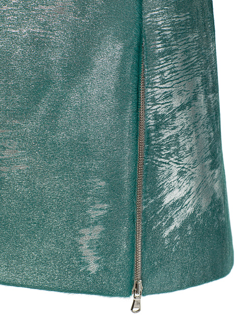 Turquoise leather set with cropped jacket and mini skirt, 4