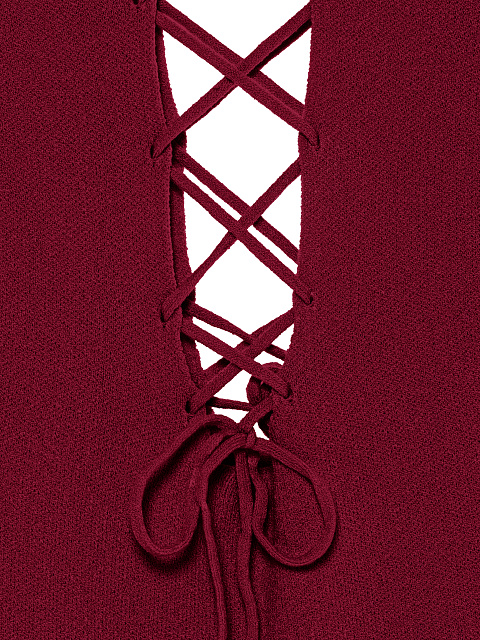 Bordeaux Lace Up Jersey Midi Dress, 3