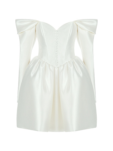 White Silk Taffeta Mini Dress, 1