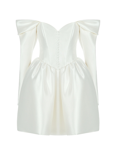 White Silk Taffeta Mini Dress, 1