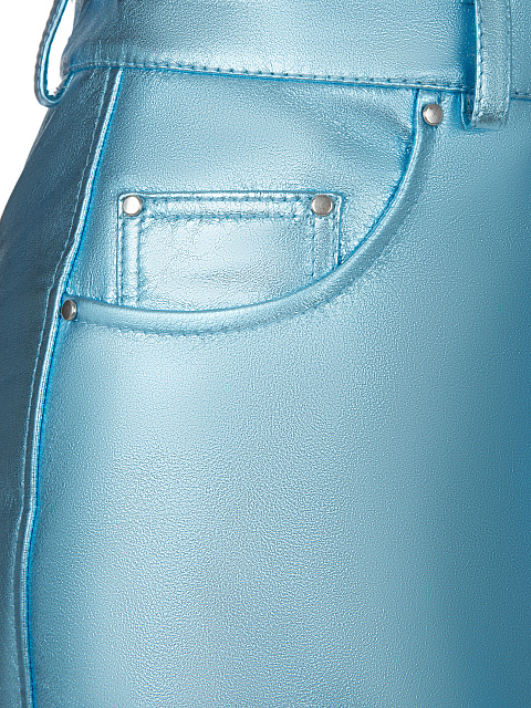 Metallic Blue Leather Blazer & Skirt Set, 6