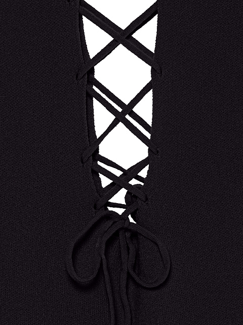 Black Lace Up Jersey Midi Dress, 3