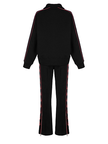 Black & Hot Pink Lily Embroidered Jersey Suit, 2